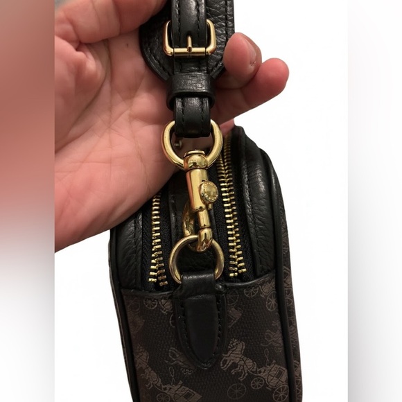 COACH Horse & Carriage Monogram Camera Crossbody Bag Black Brown Signature - Picture 8 of 10